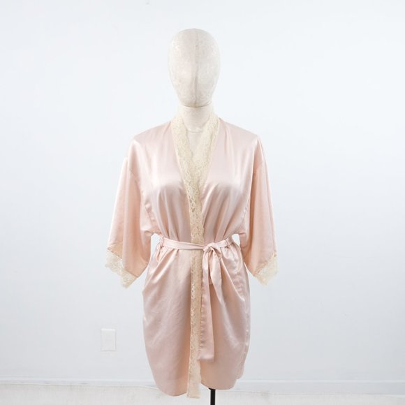 SOLD Luxury S Satin Lace Kimono Wrap Robe Pink Valentine’s day - Picture 10 of 10